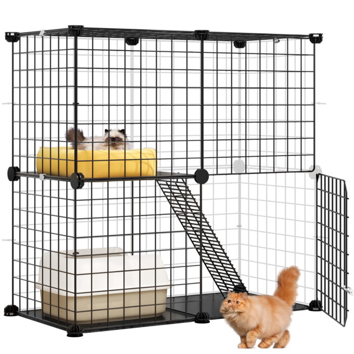 What are the advantages of the 2 Tier Large Cat Cage Crate DIY Pet Playpen for indoor pets?